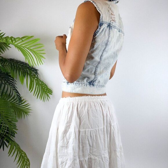 Vintage Y2K Indie Grunge Light Wash Denim Distressed Bleached Jean Vest / Sz: S - Picture 2 of 5